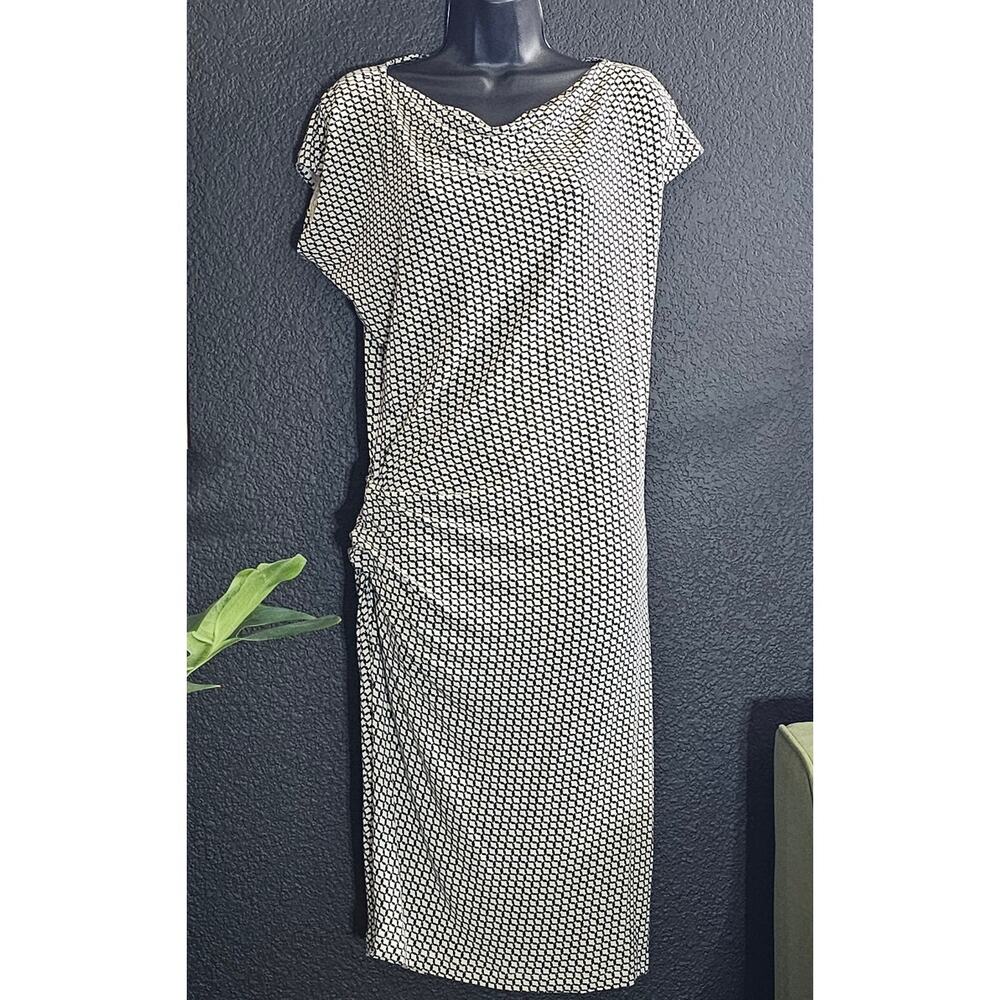 CAbi Monroe Black and Cream Ruched Midi Dress Size Small Style #614